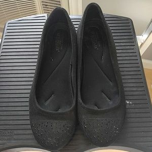Seychelles black slip-ons w/ rhinestones on toe